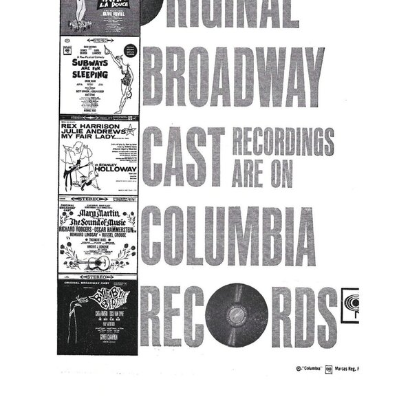Columbia Record Advertisement Broadway Recordings 1960s Vintage Print Ad 9 inch - Picture 2 of 2